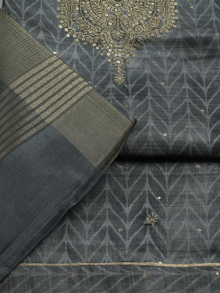 Embroidered Tussar Unstitched Kurta With Pant &amp; Dupatta