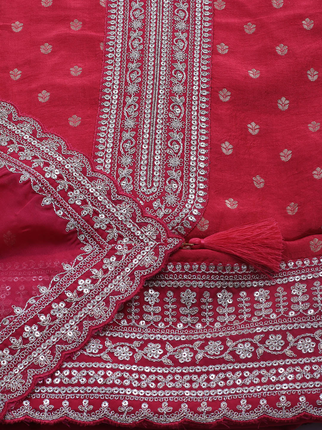 Embroidered Art Silk Unstitched Suit Piece With Dupatta