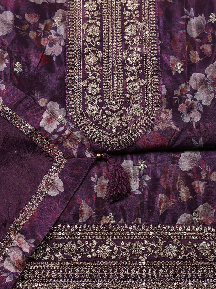 Printed Chinon Unstitched Suit With Pant &amp; Dupatta