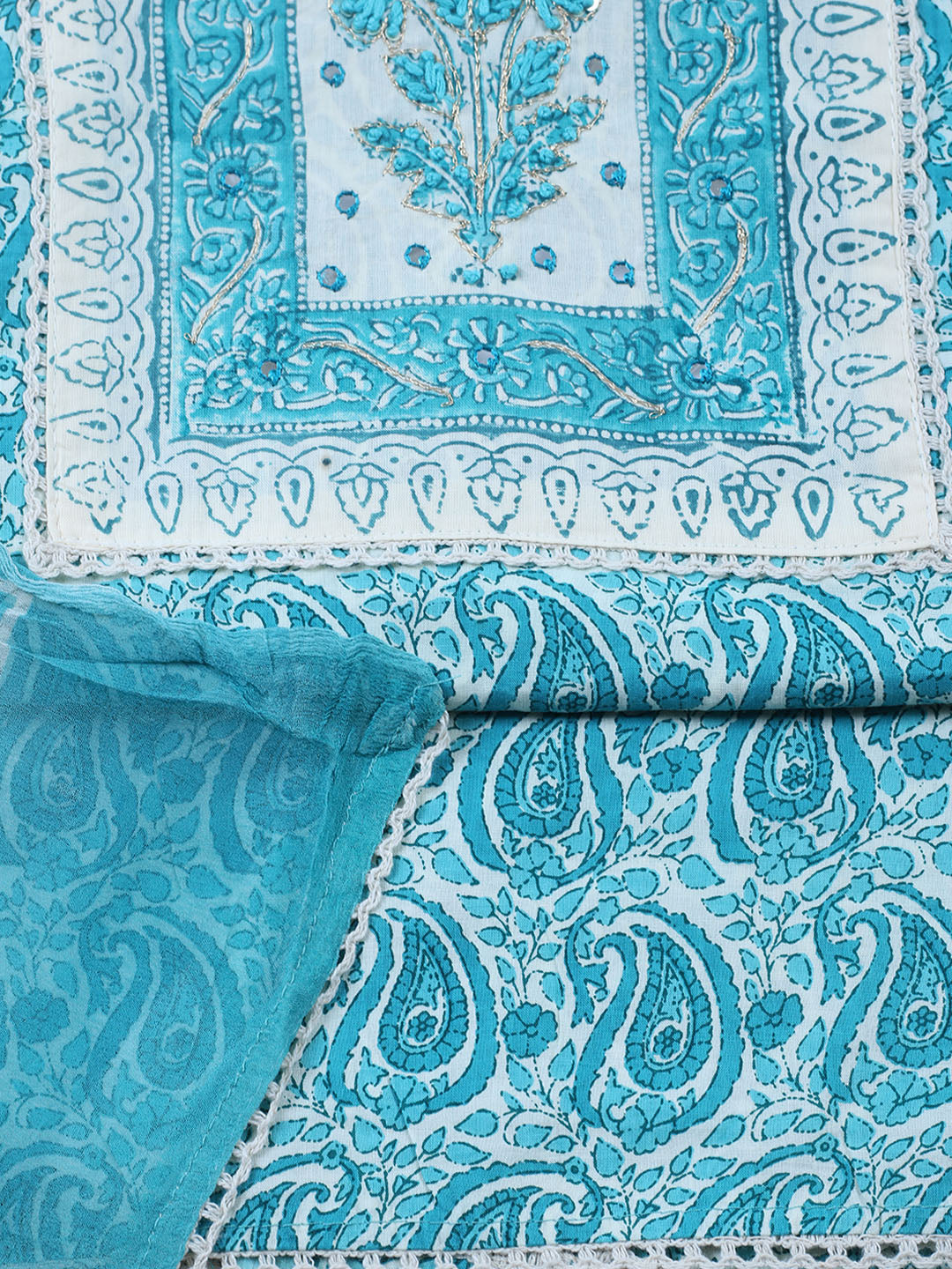 Embroidered Cotton Blend Unstitched Suit With Pant &amp; Dupatta