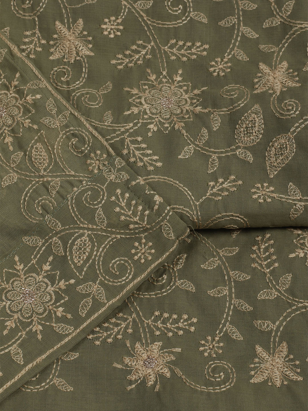 Embroidered Chanderi Unstitched Suits Casual Suit With Pant &amp; Dupatta