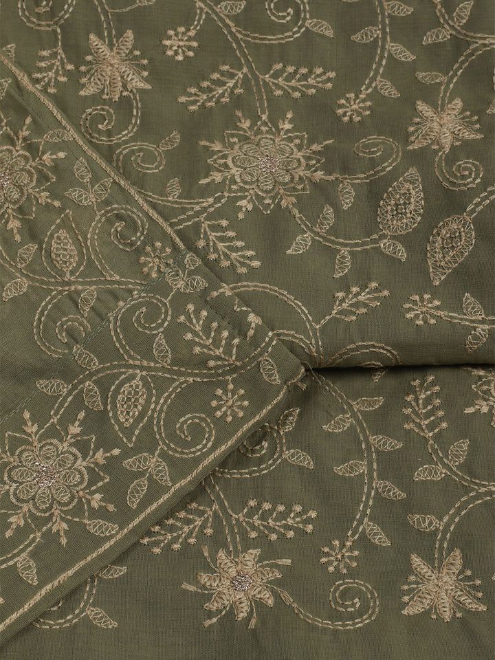 Embroidered Chanderi Unstitched Suits Casual Suit With Pant &amp; Dupatta