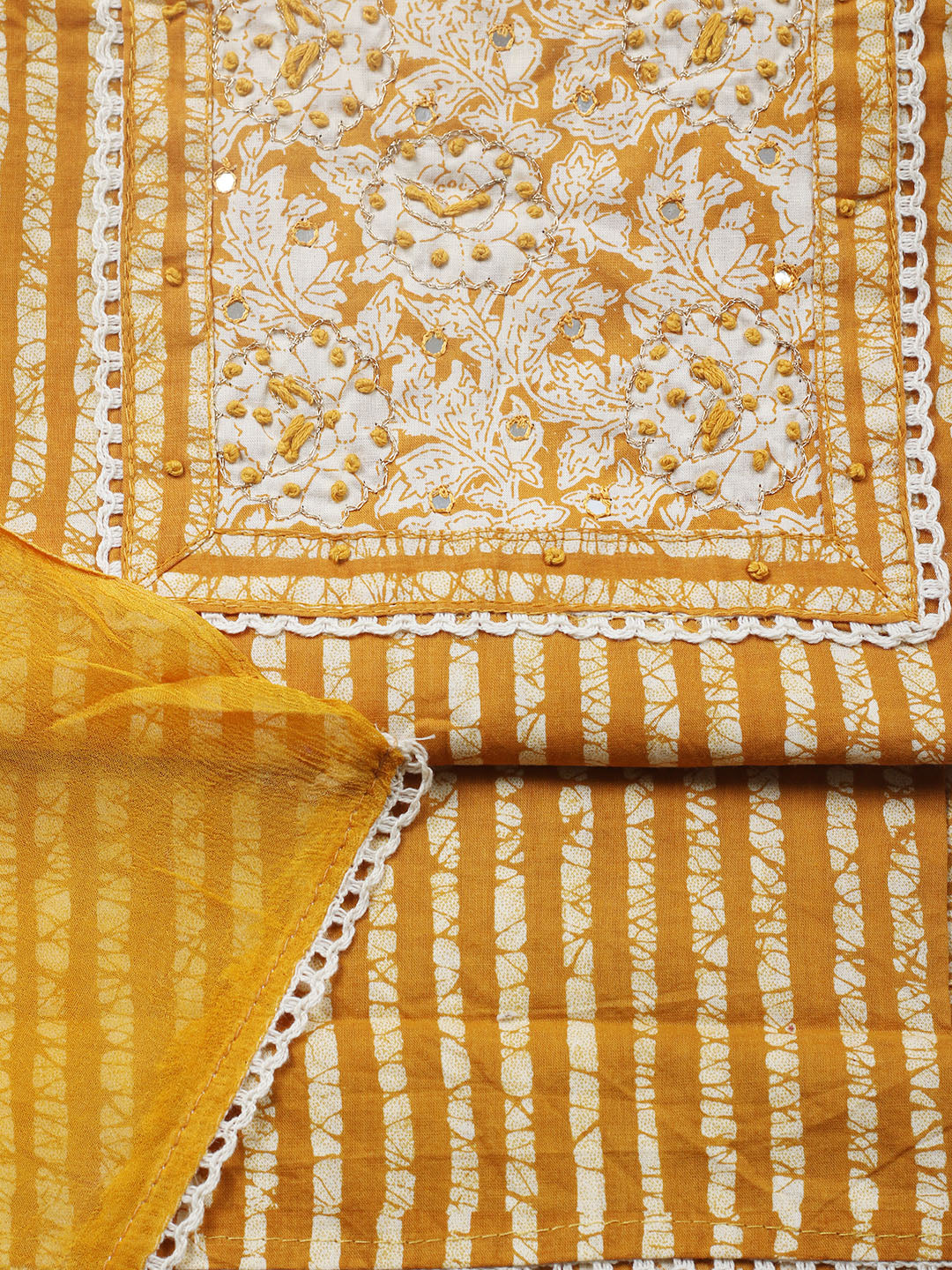 Embroidered Cotton Blend Unstitched Suit With Pant &amp; Dupatta