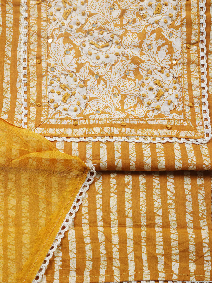 Embroidered Cotton Blend Unstitched Suit With Pant &amp; Dupatta