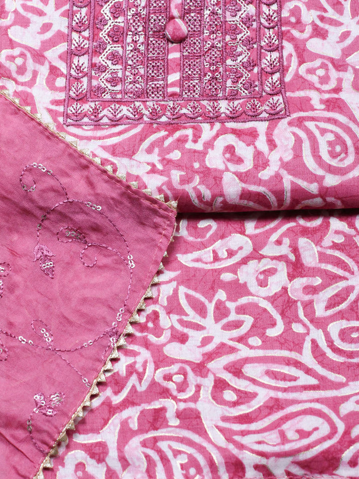 Embroidered Cotton Unstitched Suit With Pant &amp; Dupatta