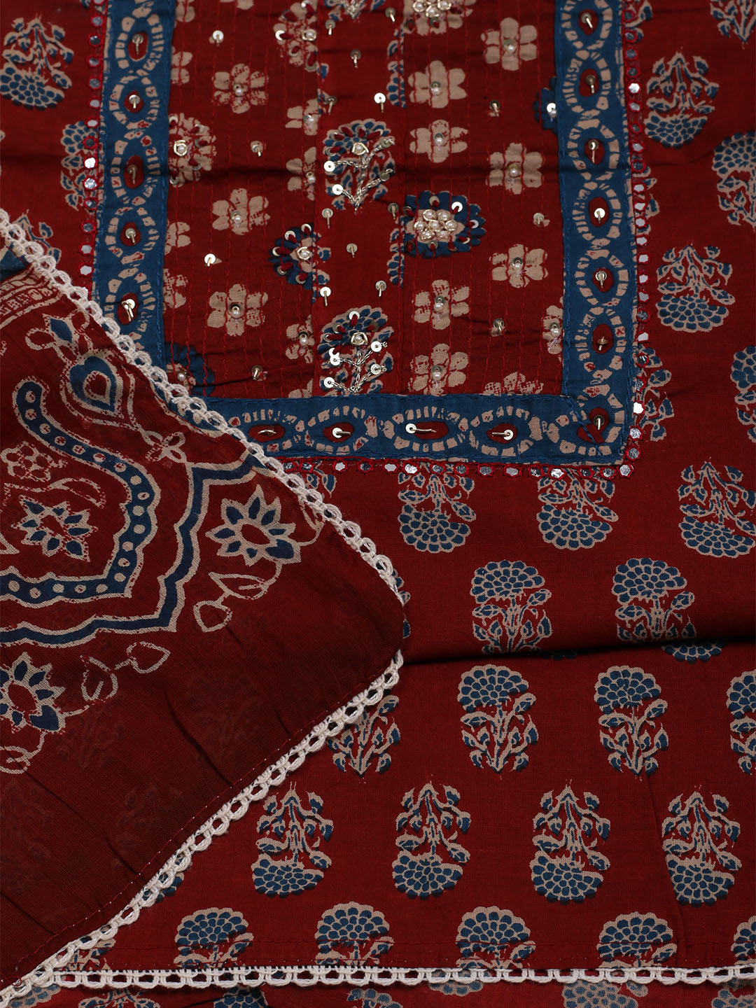Printed Cotton Blend Unstitched Suit With Dupatta