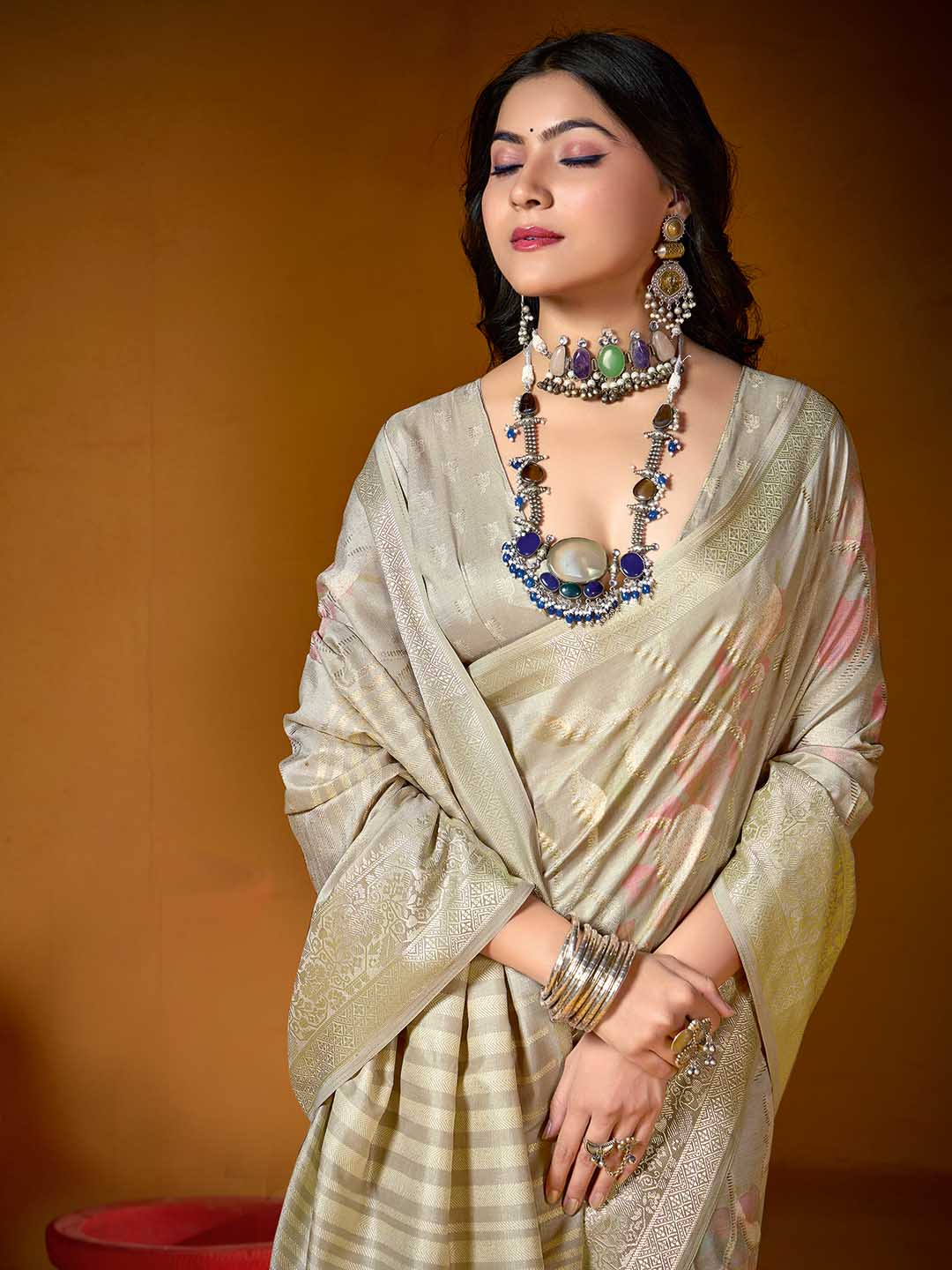 Floral Printed Art Silk Woven Saree
