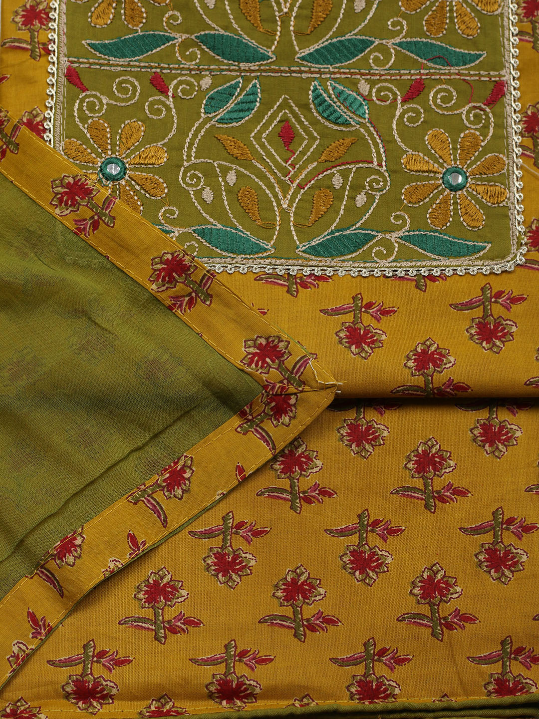 Embroidered Cotton Blend Unstitched Suit With Pant &amp; Dupatta