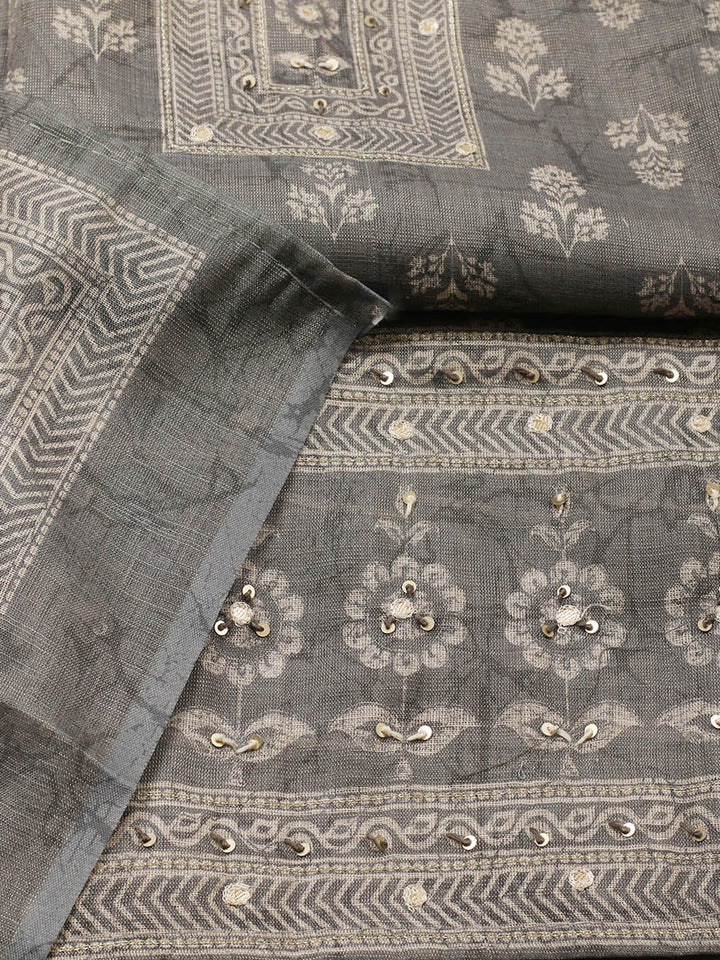 Embellished Tissue Unstitched Suit With Pant &amp; Dupatta