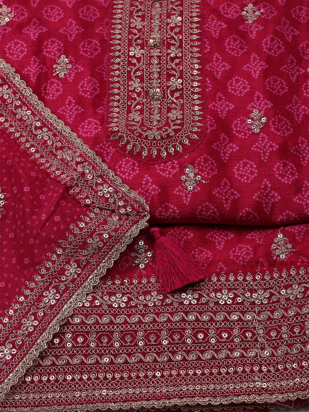 Embroidered Art Silk Unstitched Suit With Dupatta