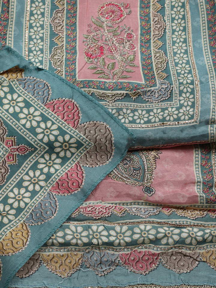 Embroidered Muslin Unstitched Suit With Pant &amp; Dupatta
