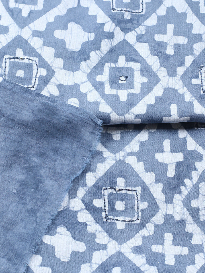 Printed Cotton Blend Unstitched Suit With Pant &amp; Dupatta