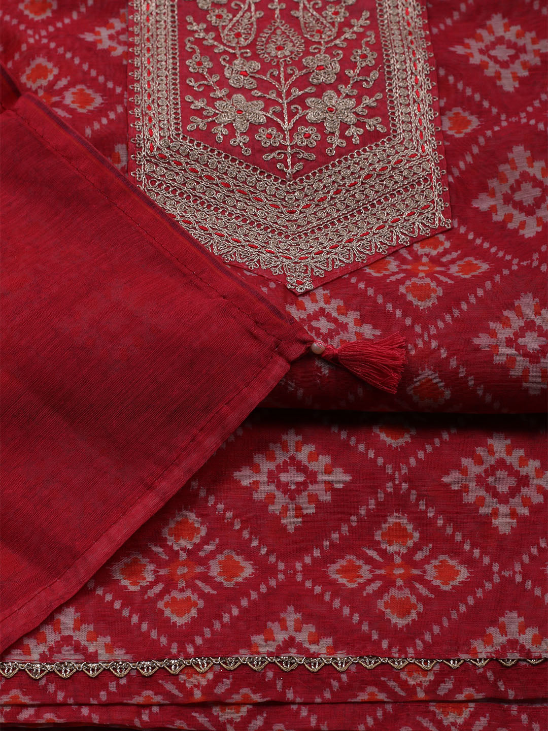 Embroidered Chanderi Unstitched Suit With Dupatta