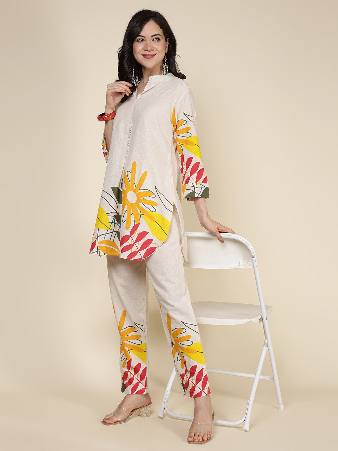 Printed Cotton Blend Kurta With Pants