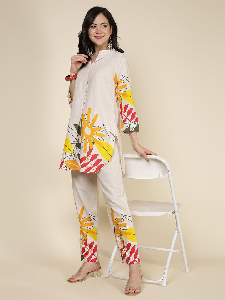 Printed Cotton Blend Kurta With Pants