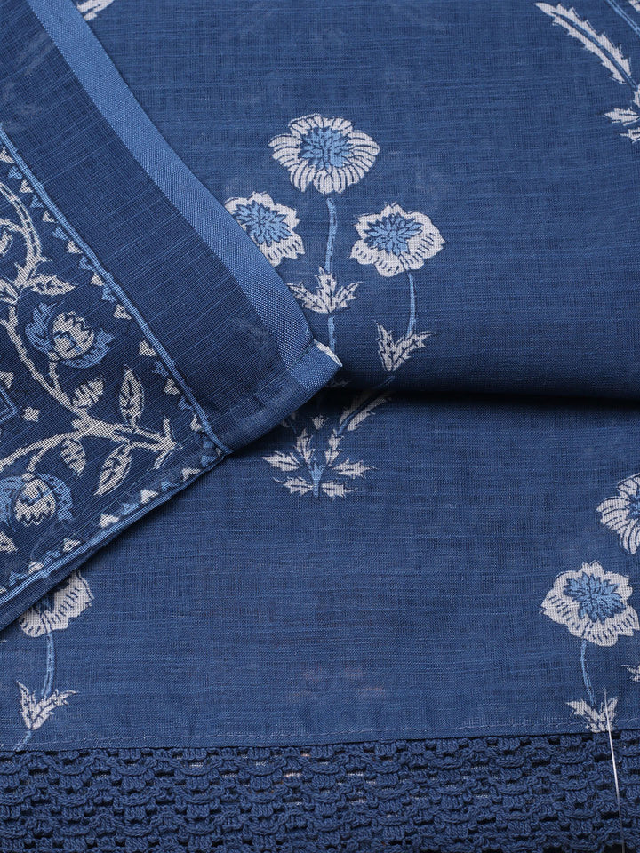 Printed Cotton Blend Unstitched Suit With Pant &amp; Dupatta
