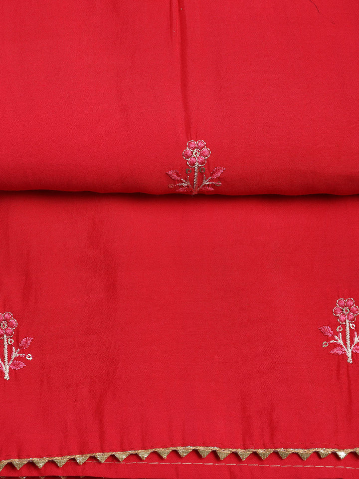 Neck Embroidered Chanderi Unstitched Suit With Dupatta