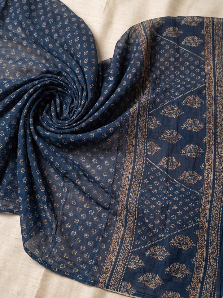 Blue Printed Cotton Blend Kurta With Pant &amp; Dupatta