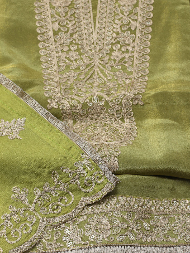 Embroidered Tissue Unstitched Kurta With Pant &amp; Dupatta