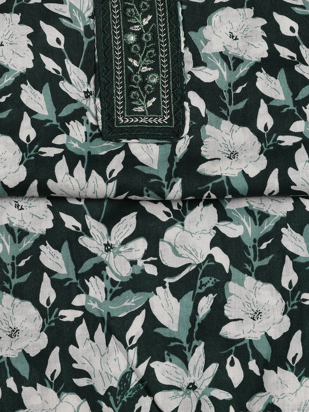 Patch Neck Cotton Blend Unstitched Suit With Dupatta