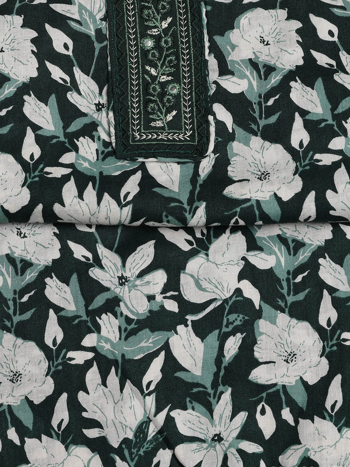 Patch Neck Cotton Blend Unstitched Suit With Dupatta