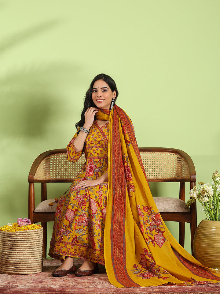 Printed Cotton Kurta With Pant &amp; Dupatta
