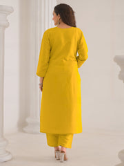 Neck Embroidery Cotton Blend Kurta With Pants & Dupatta