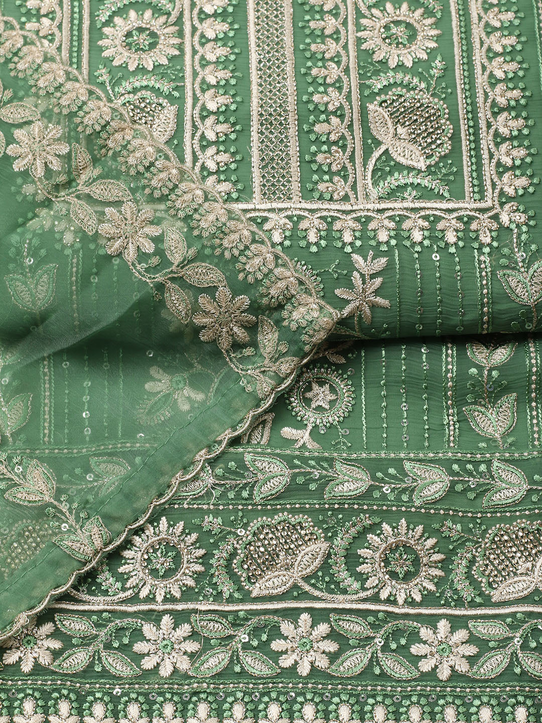 Embroidered Organza Unstitched Suit With Pant &amp; Dupatta