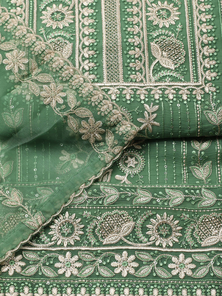 Embroidered Organza Unstitched Suit With Pant &amp; Dupatta