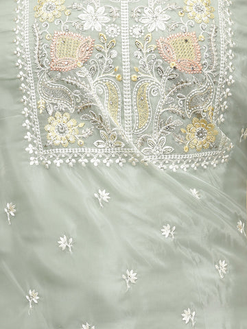 Neck Embroidered Organza Unstitched Suit Piece With Dupatta