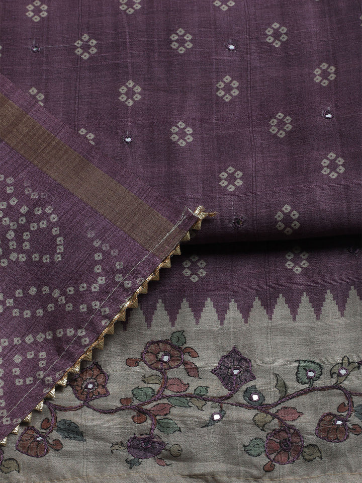 Embroidered Tussar Unstitched Suit With Dupatta