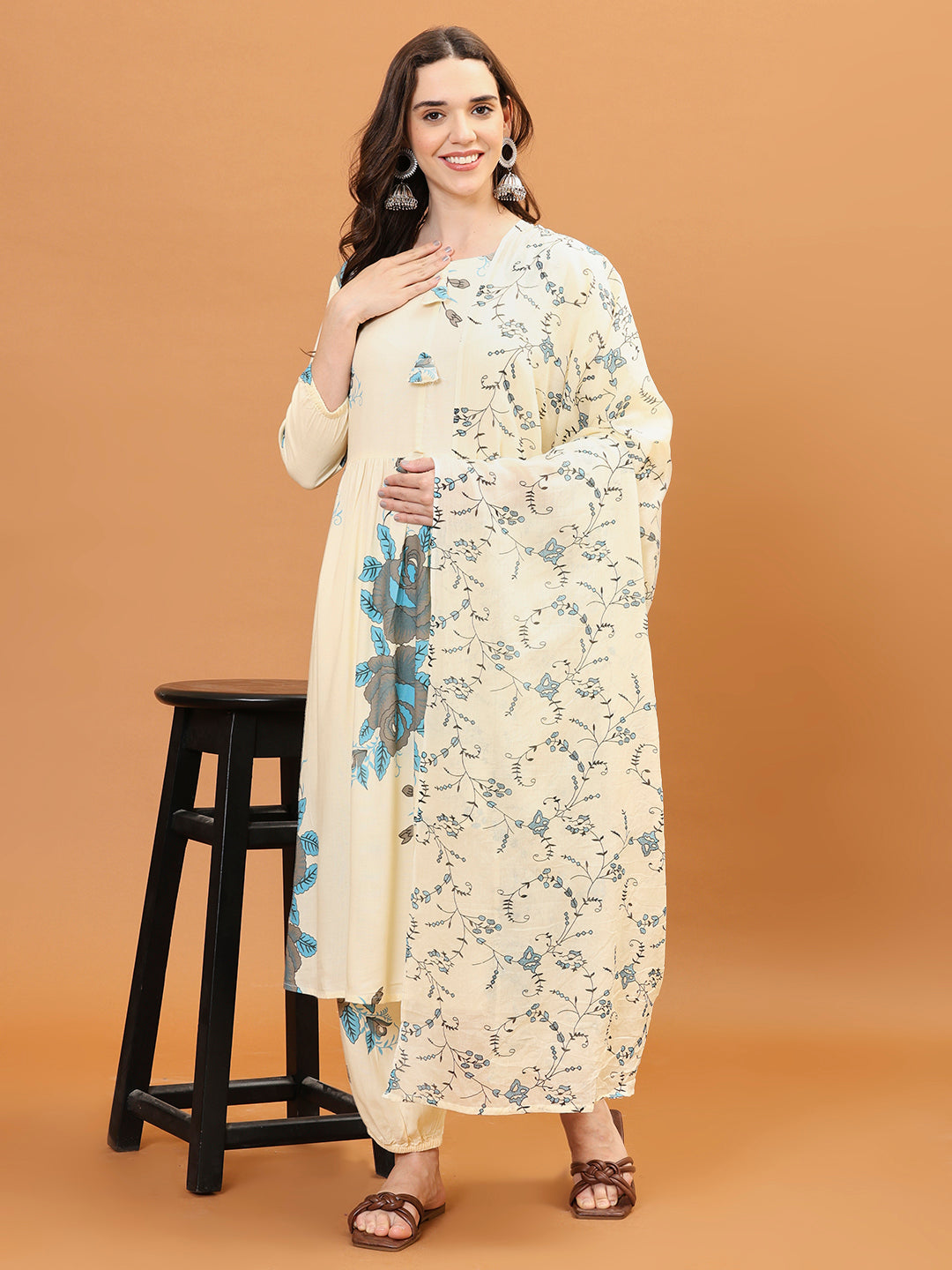 Printed Cotton Kurta With Pant &amp; Dupatta