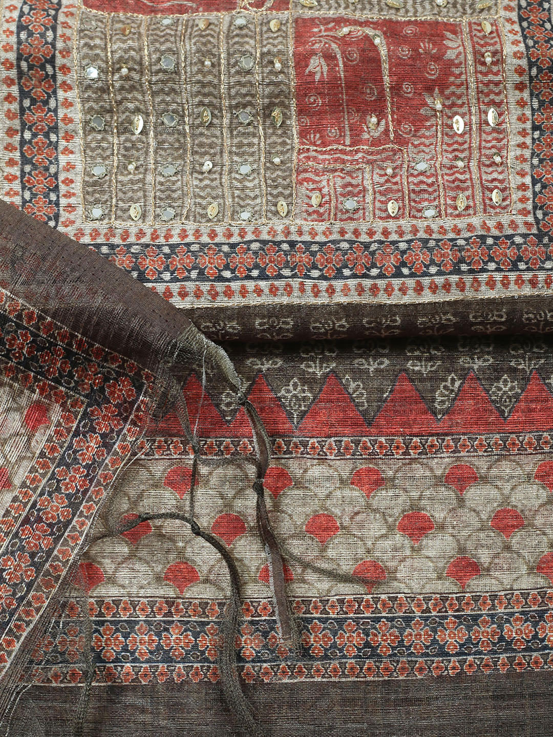 Embroidered Chanderi Unstitched Suit With Pant &amp; Dupatta
