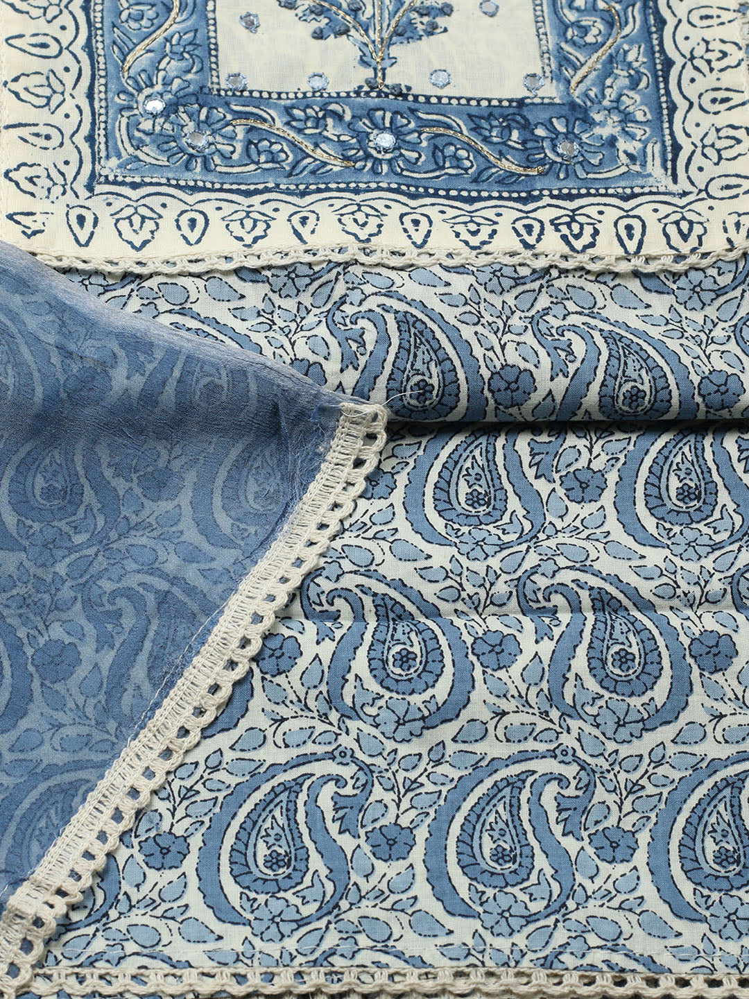 Printed Cotton Blend Unstitched Suit With Pant &amp; Dupatta