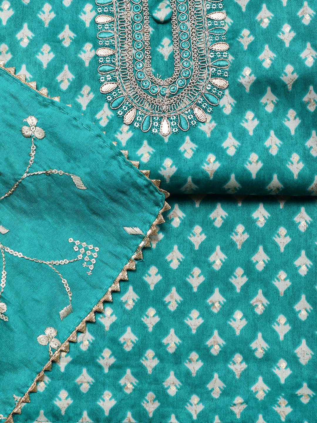 Embroidered Cotton Unstitched Suit With Pant &amp; Dupatta