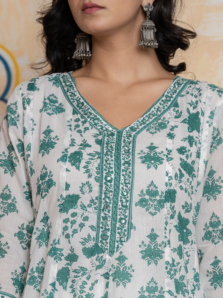 Printed Cotton Blend Kurta With Pants &amp; Dupatta