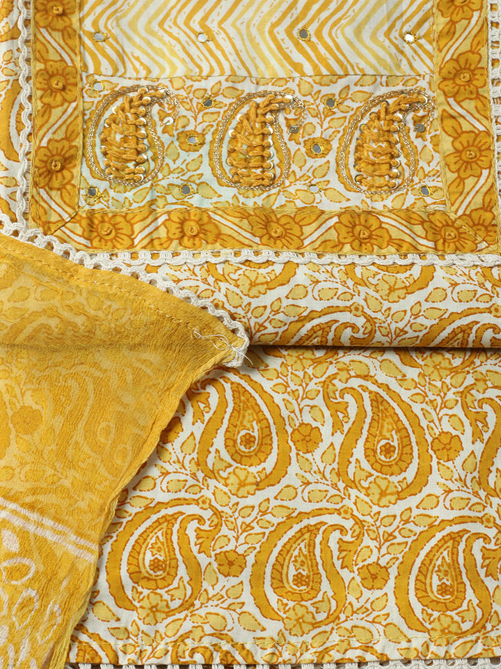 Embroidered Cotton Blend Unstitched Suit With Pant &amp; Dupatta