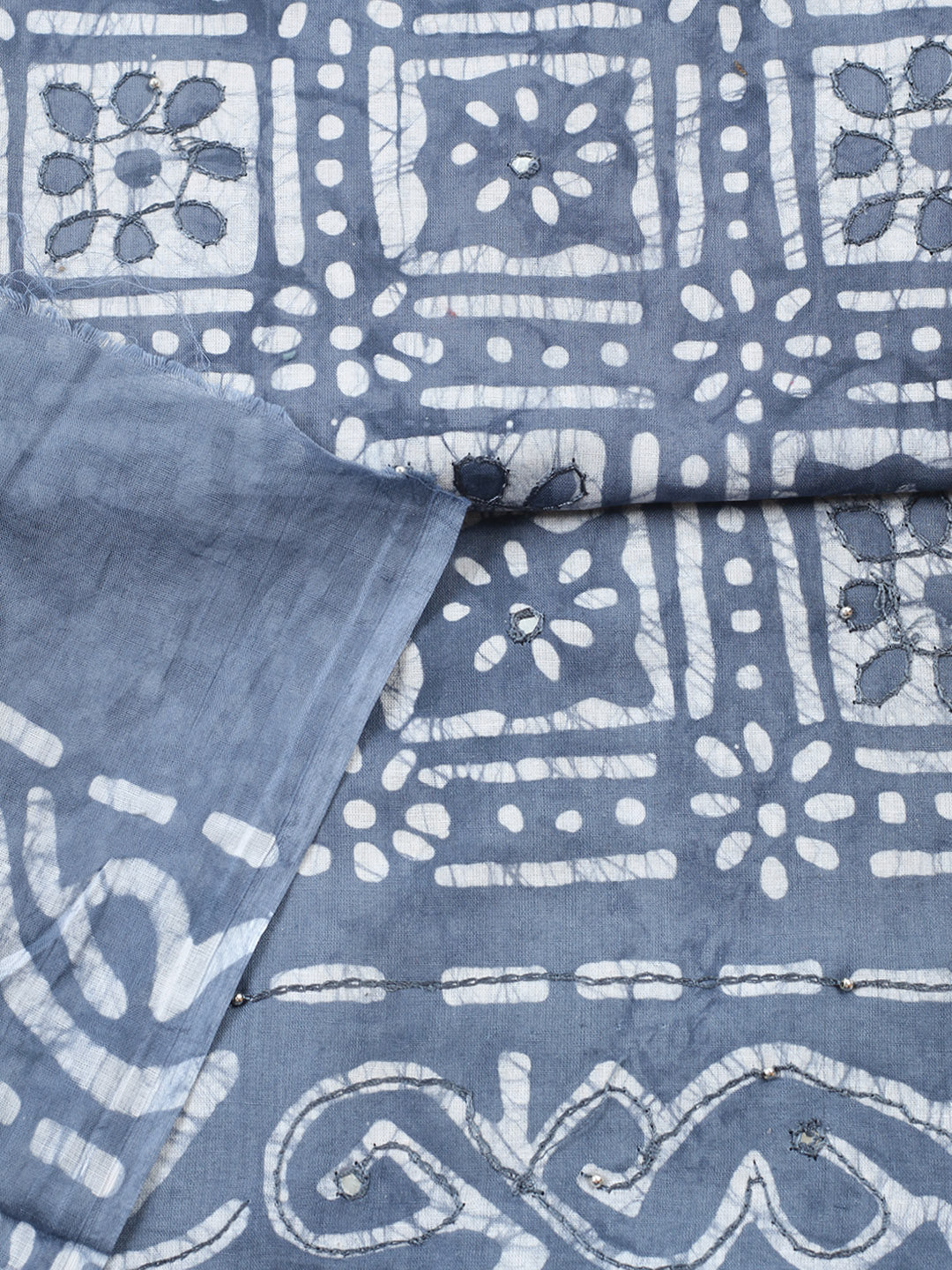Embroidered Cotton Blend Unstitched Suit With Pant &amp; Dupatta