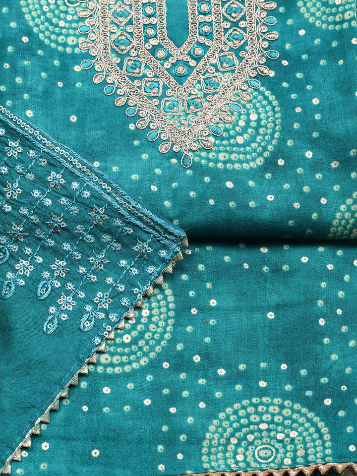 Embroidered Cotton Unstitched Suit With Pant &amp; Dupatta
