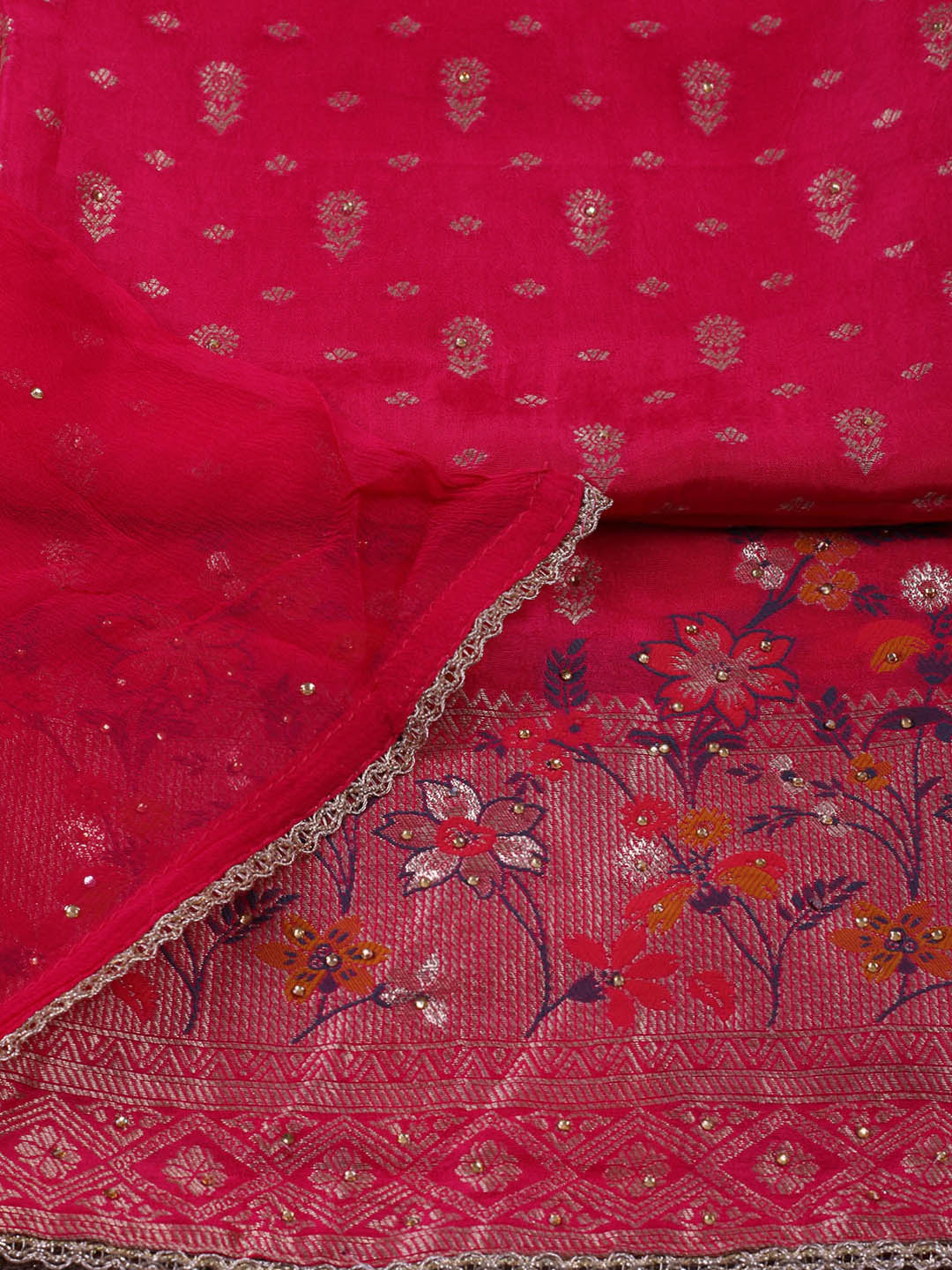 Woven Design Chanderi Unstitched Suit With Pant &amp; Dupatta