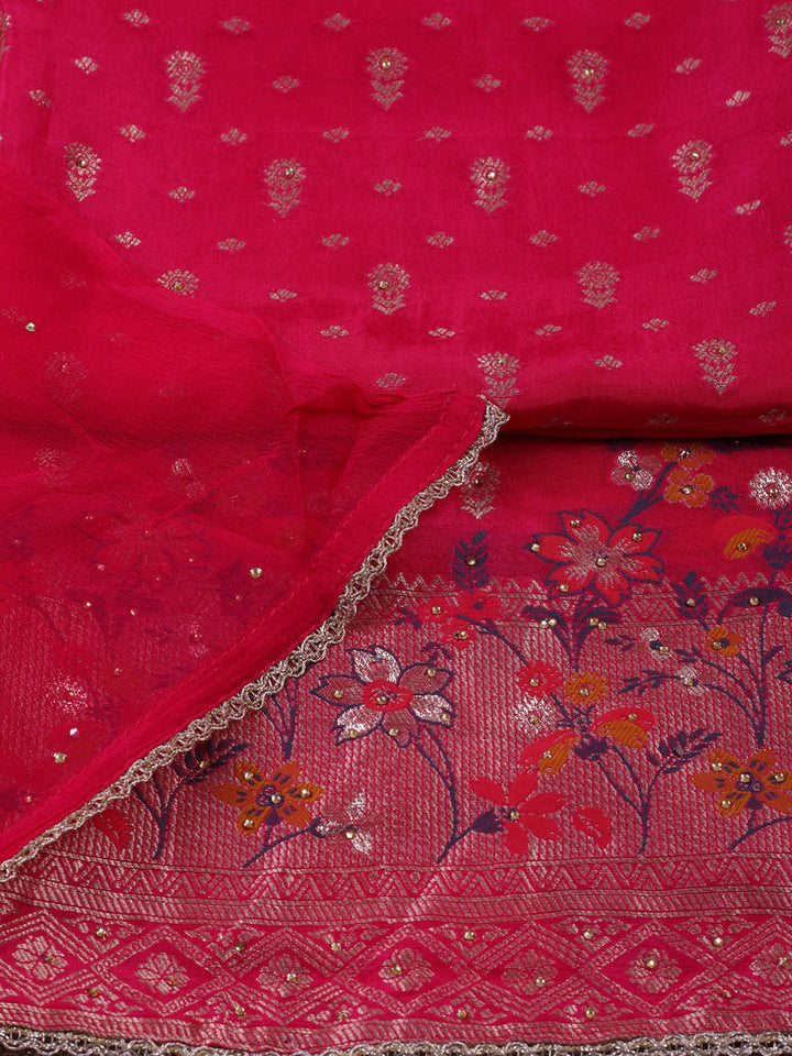 Woven Design Chanderi Unstitched Suit With Pant &amp; Dupatta