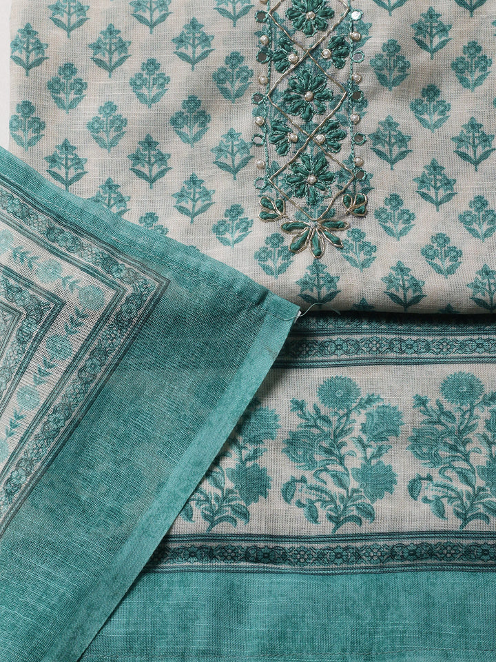 Embroidered Cotton Blend Unstitched Suit With Pant &amp; Dupatta