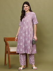 Printed Cotton Blend Kurta With Pants