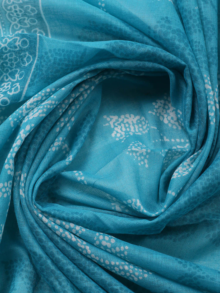 Printed Cotton Blend Unstitched Suit With Pant &amp; Dupatta