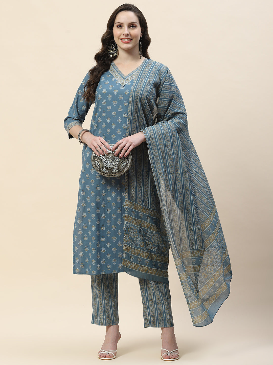 Printed Cotton Suit Set With Dupatta