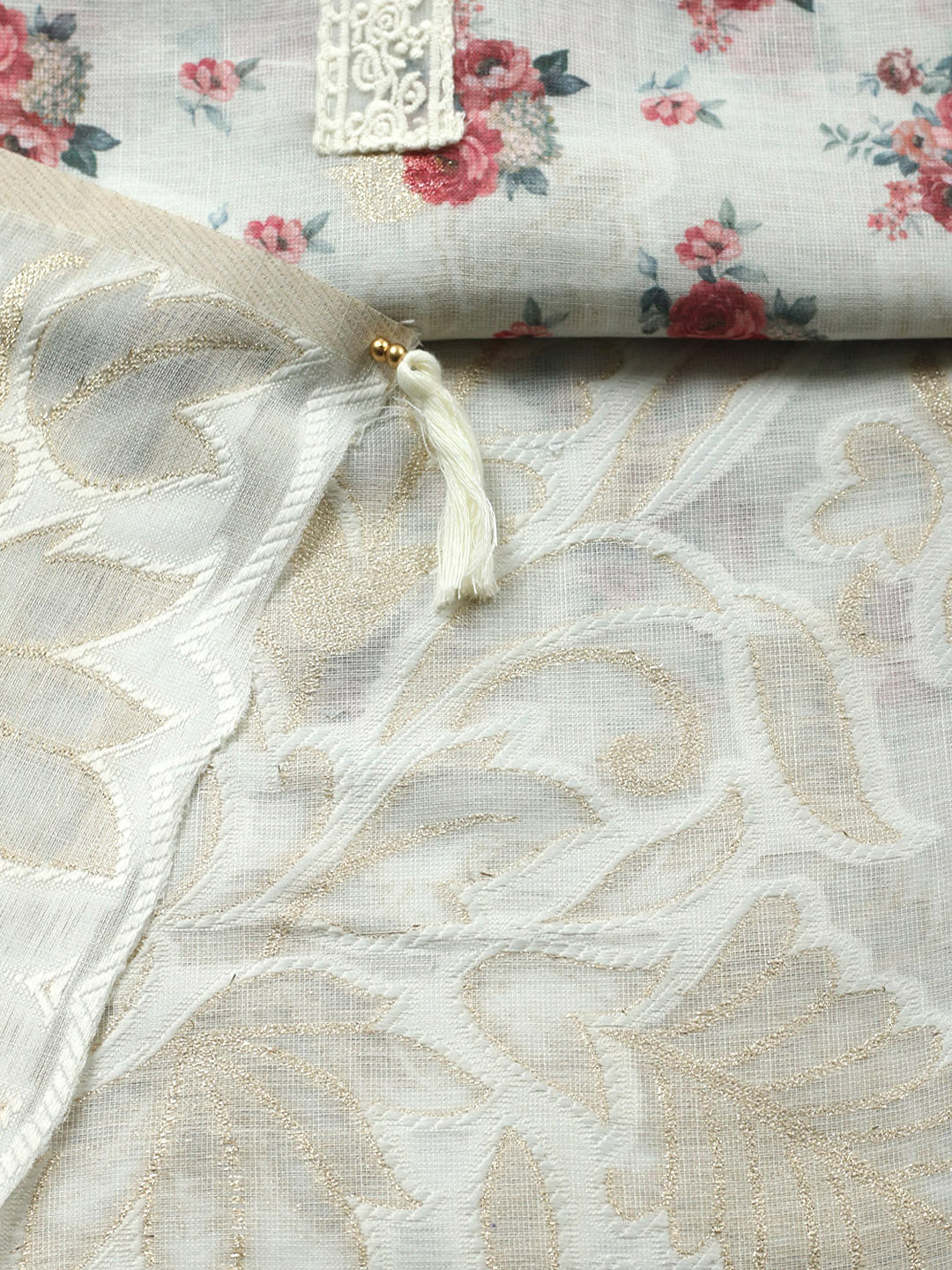 Embroidered Linen Blend Unstitched Suit With Pant &amp; Dupatta