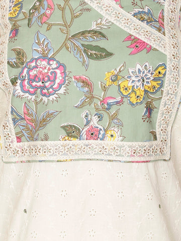Schiffli Embroidery Cotton Unstitched Suit Piece With Dupatta