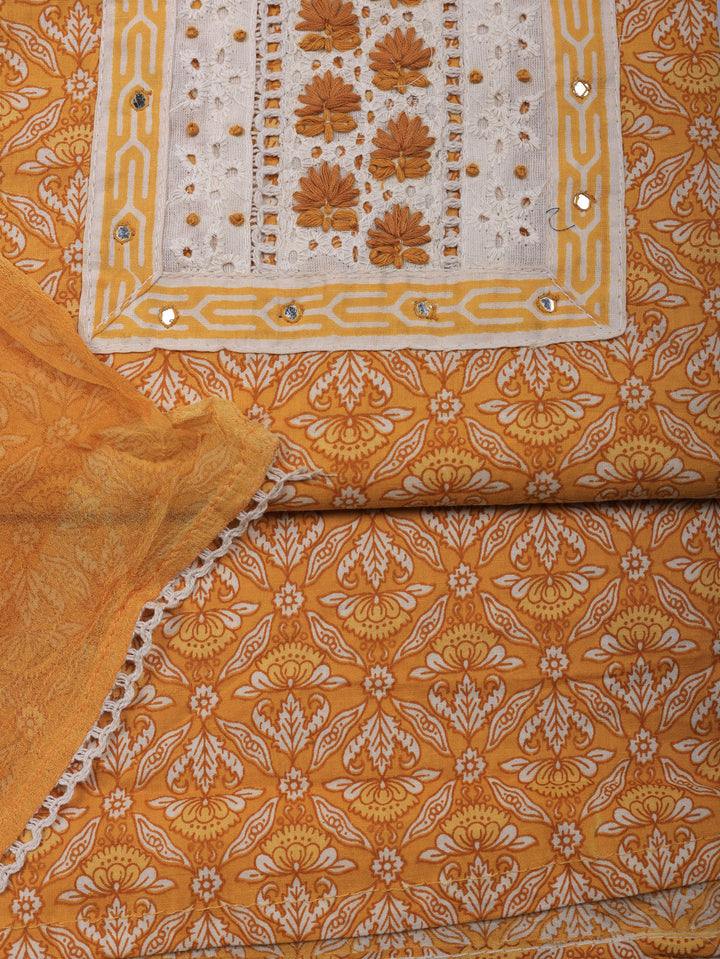 Embroidered Cotton Blend Unstitched Suit With Pant &amp; Dupatta