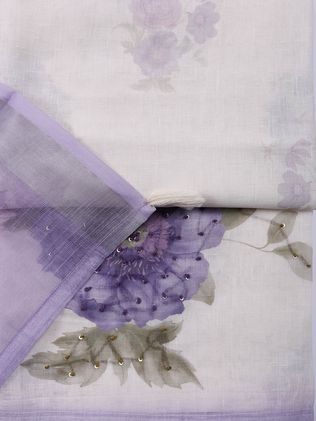 Printed Linen Blend Unstitched Suit With Pant &amp; Dupatta
