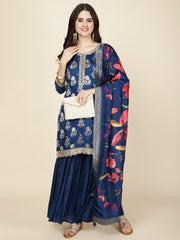 Zari Embroidery Woven Kurta With Garara & Dupatta